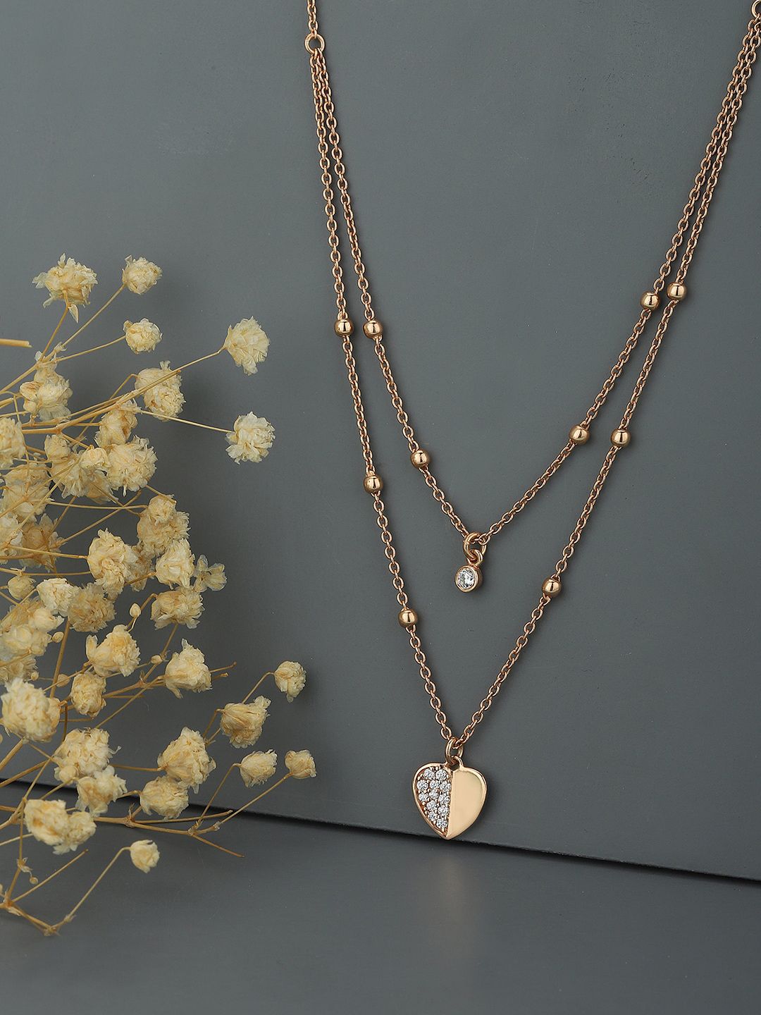 VANBELLE Rose Gold & White Sterling Silver Rose Gold-Plated Handcrafted Necklace Price in India