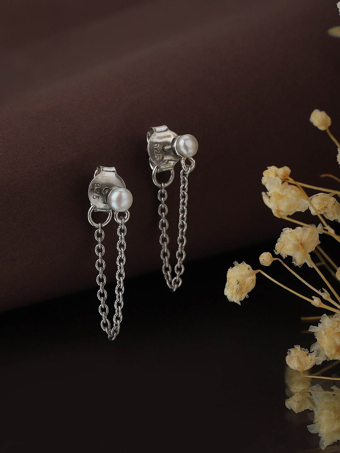 VANBELLE Silver-Toned Contemporary Drop Earrings Price in India