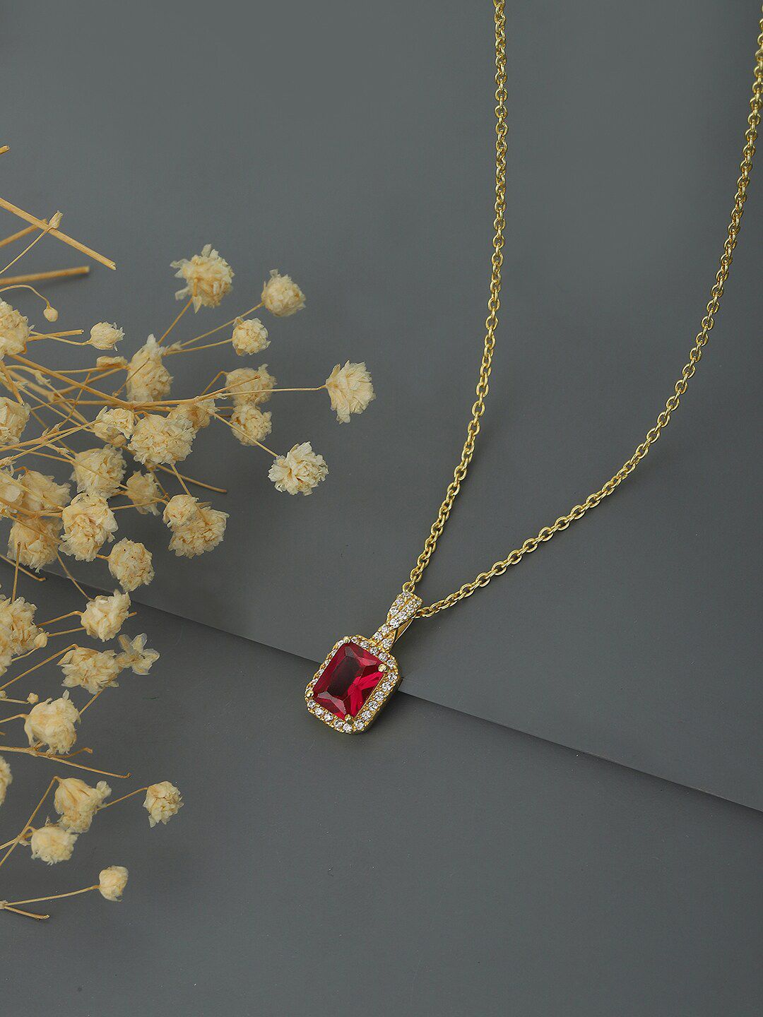 VANBELLE Gold-Toned & Red Sterling Silver Gold-Plated Handcrafted Necklace Price in India