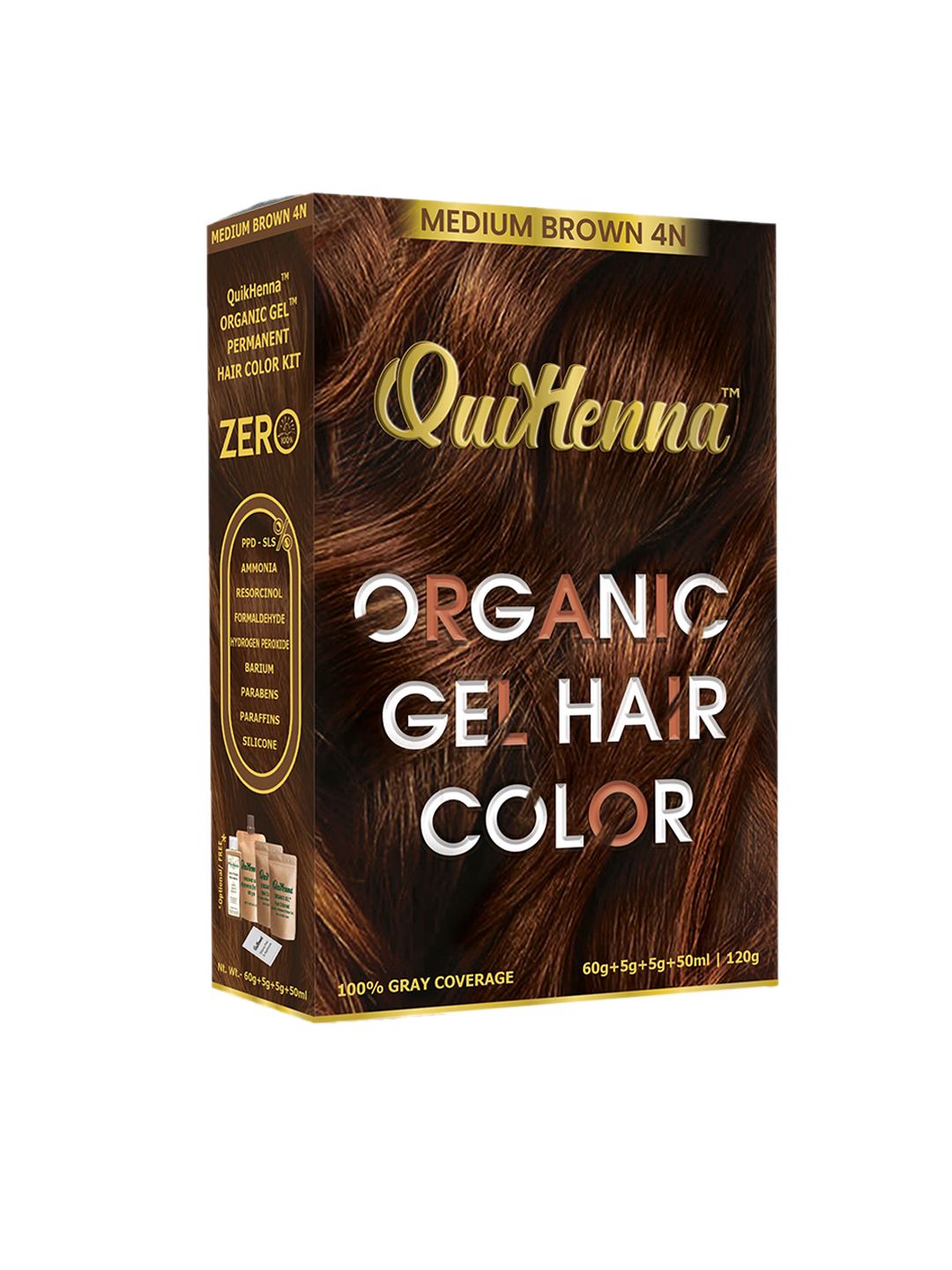 QUIKHENNA Damage Free Organic Gel Hair Color-Medium Brown 120g Price in India