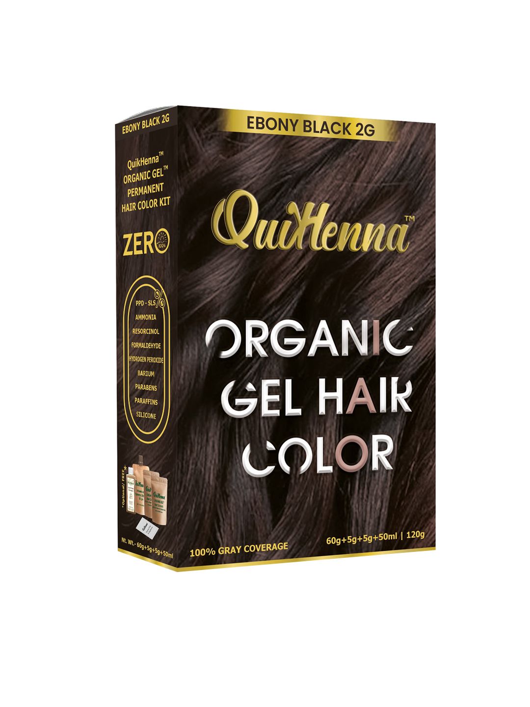 QUIKHENNA Organic Gel Hair Color Ebony Black 2G-120g Price in India