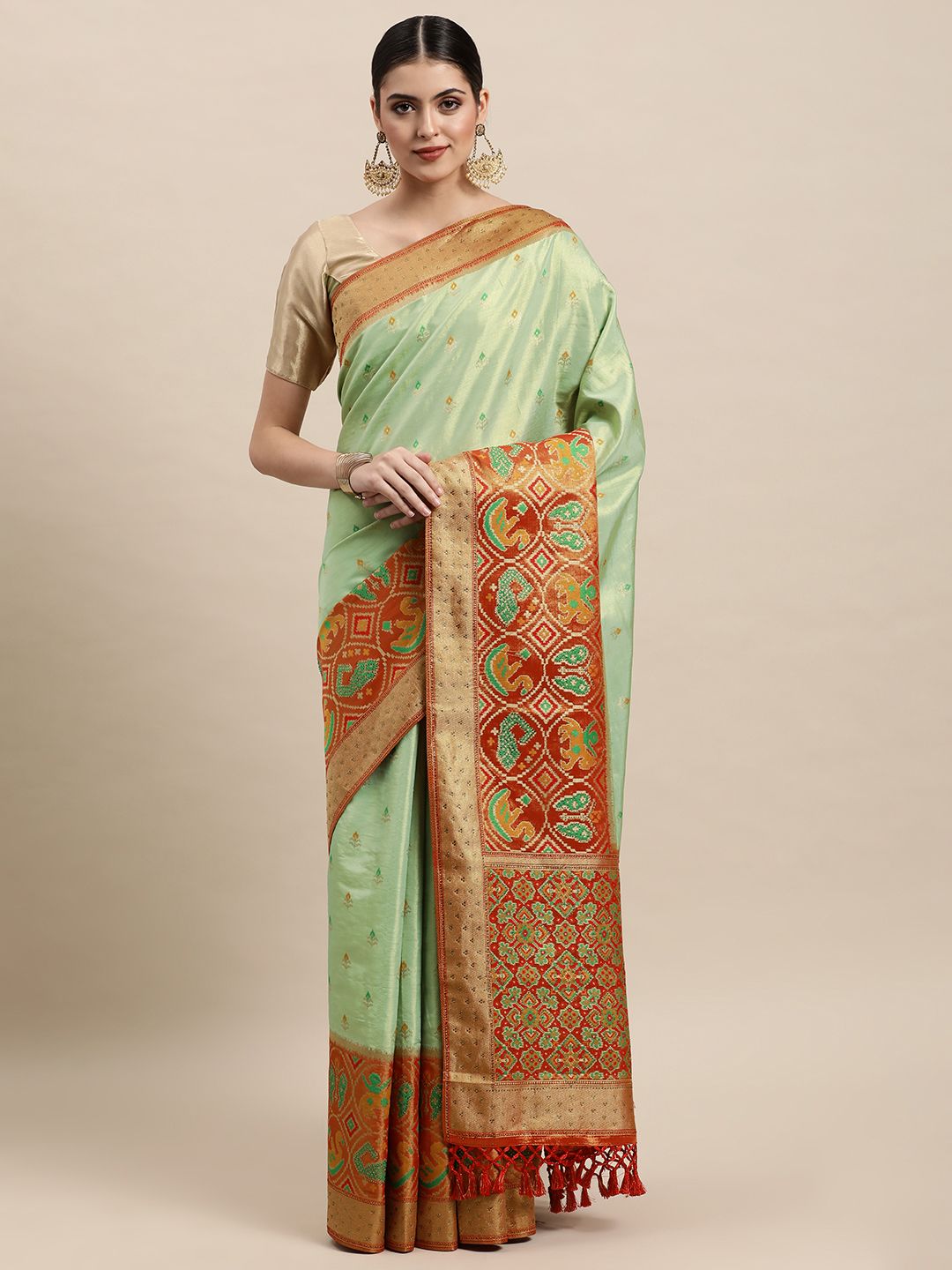 MOHEY Green Ethnic Motifs Art Silk Saree Price in India