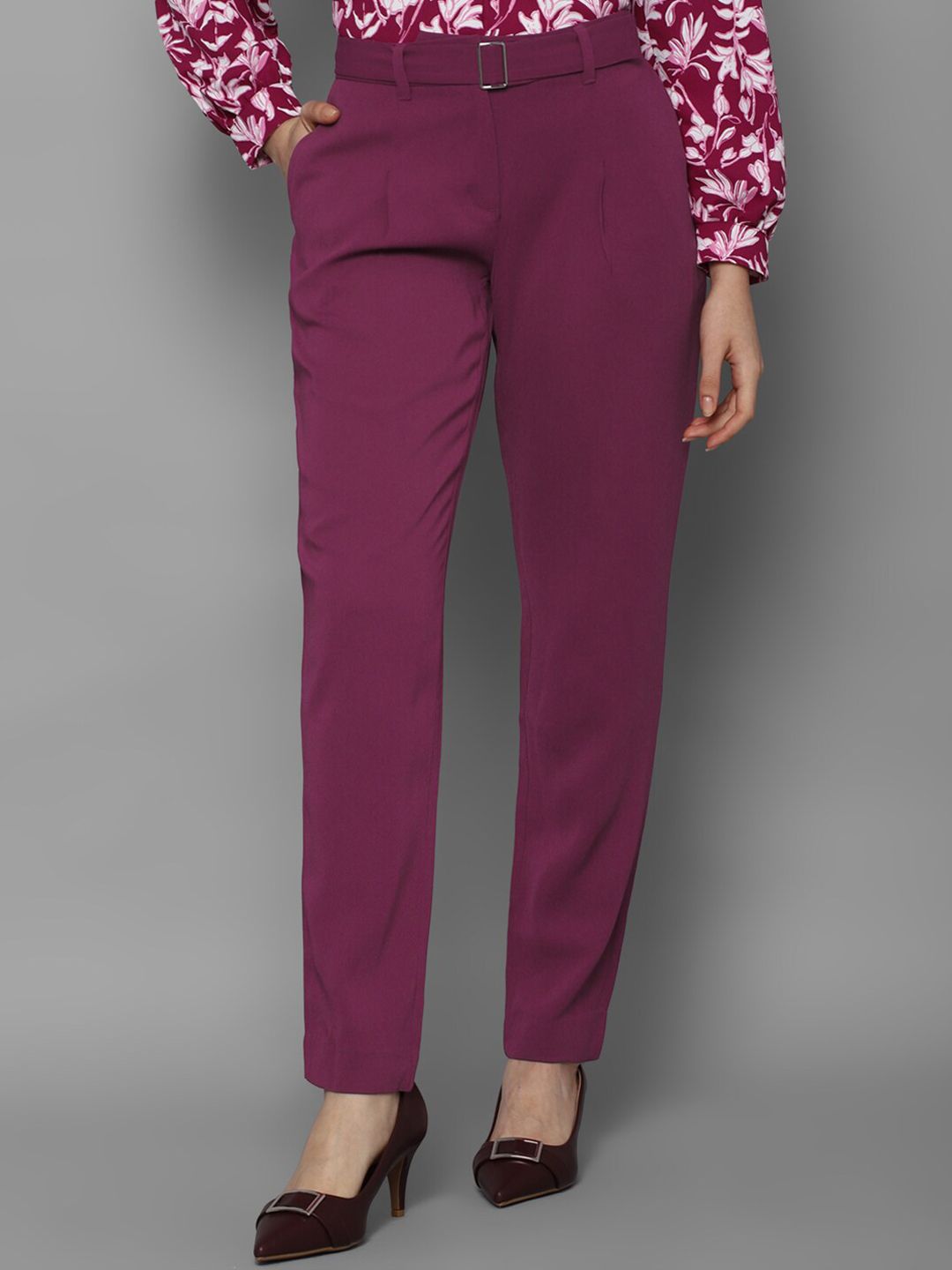 Allen Solly Woman Women Purple Pleated Trousers Price in India