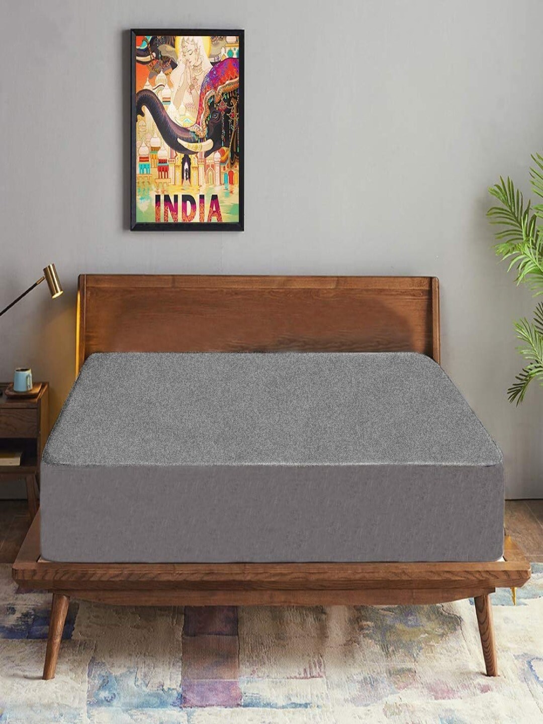 TRANCE Grey Solid Queen Size Mattress Protector Price in India