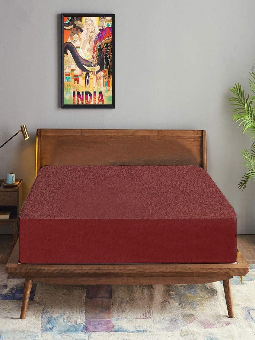 TRANCE Maroon Solid Queen Size Mattress Protector Price in India