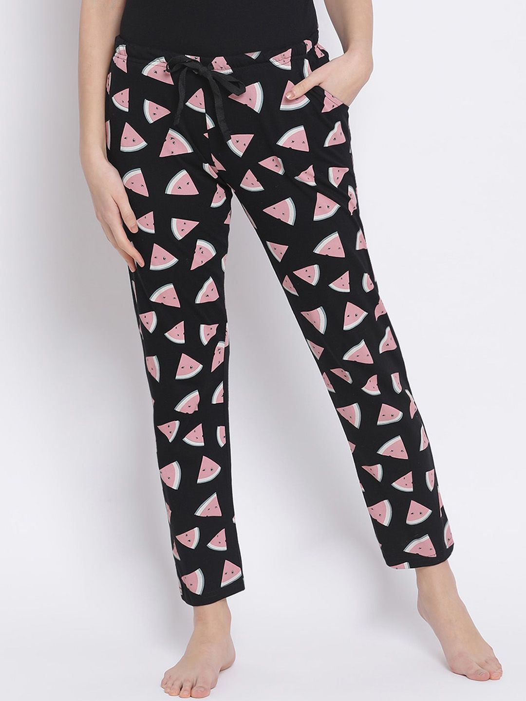 Kanvin Women Black Printed Cotton Lounge Pants Price in India