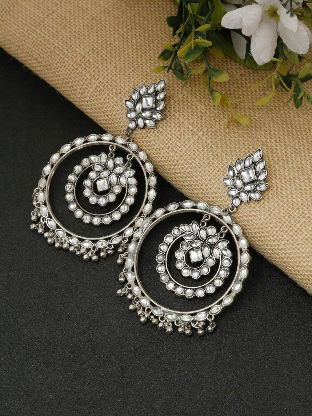 Krelin Silver-Toned Circular Chandbalis Earrings Price in India