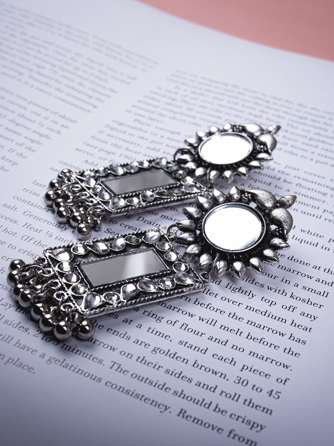 Krelin Silver-Toned & Plated Oxidised Mirror Square Drop Earrings Price in India