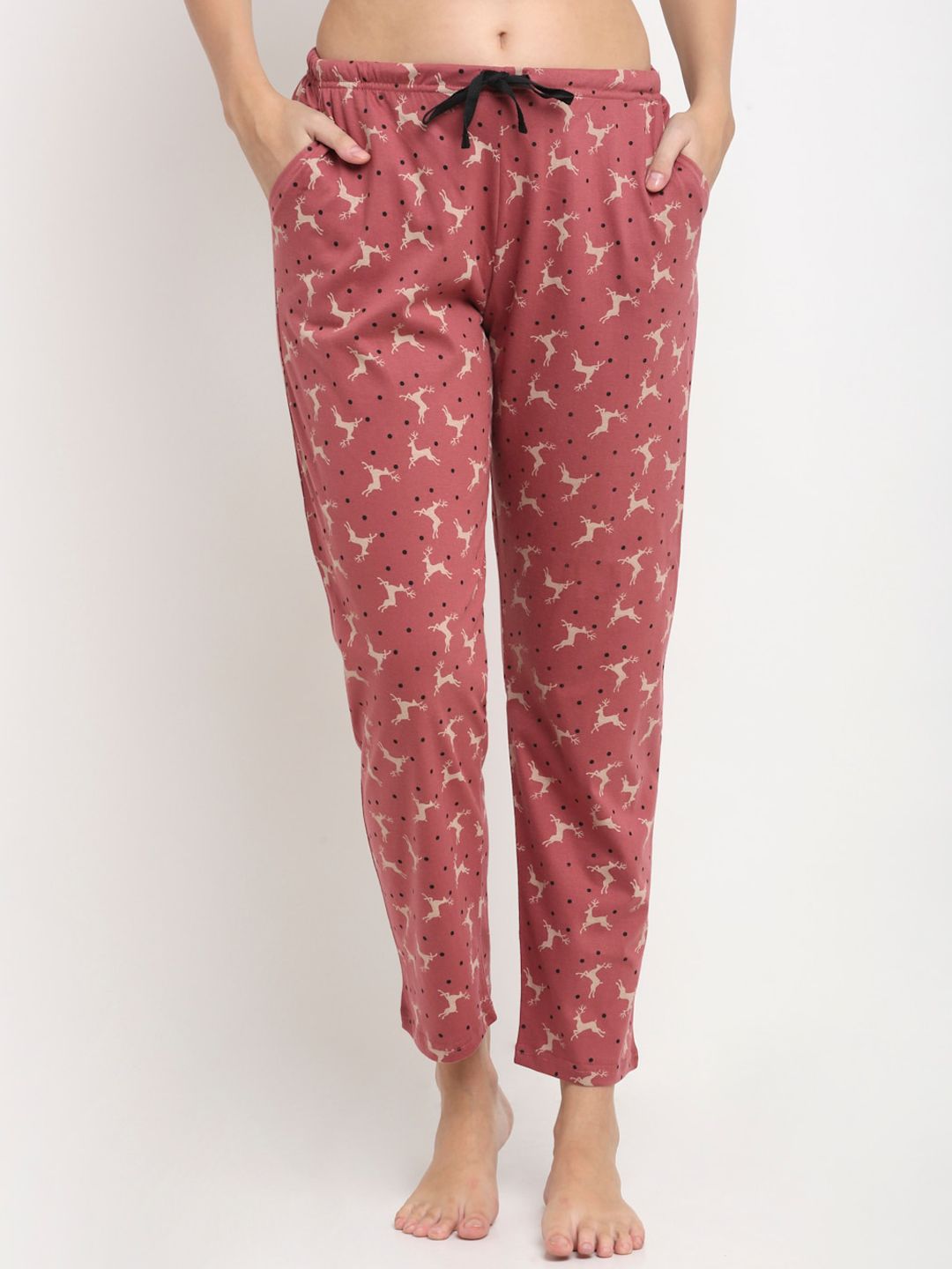 Kanvin Women Red Printed Cotton Lounge Pants Price in India