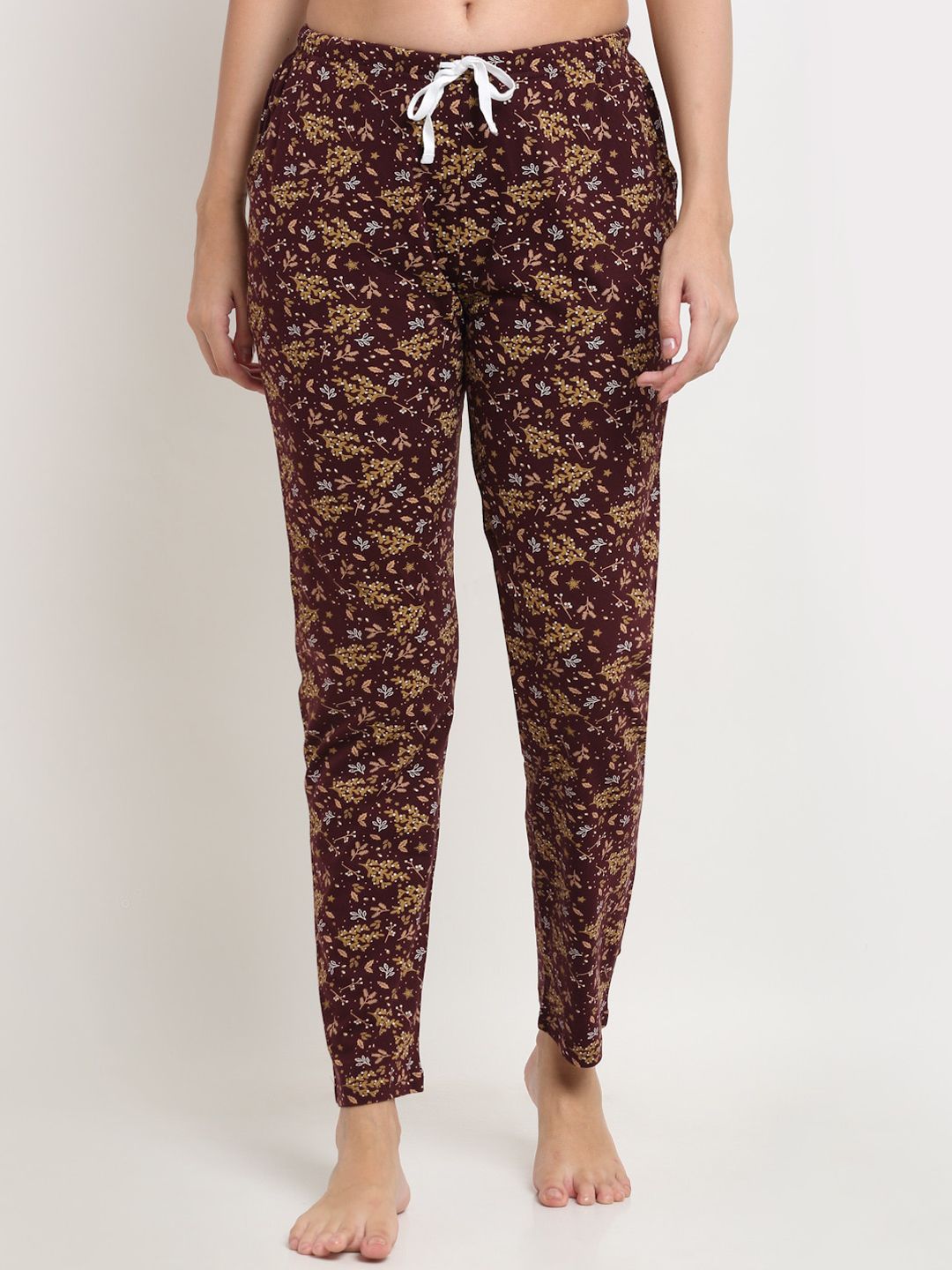 Kanvin Brown Floral Printed Lounge Pants Price in India