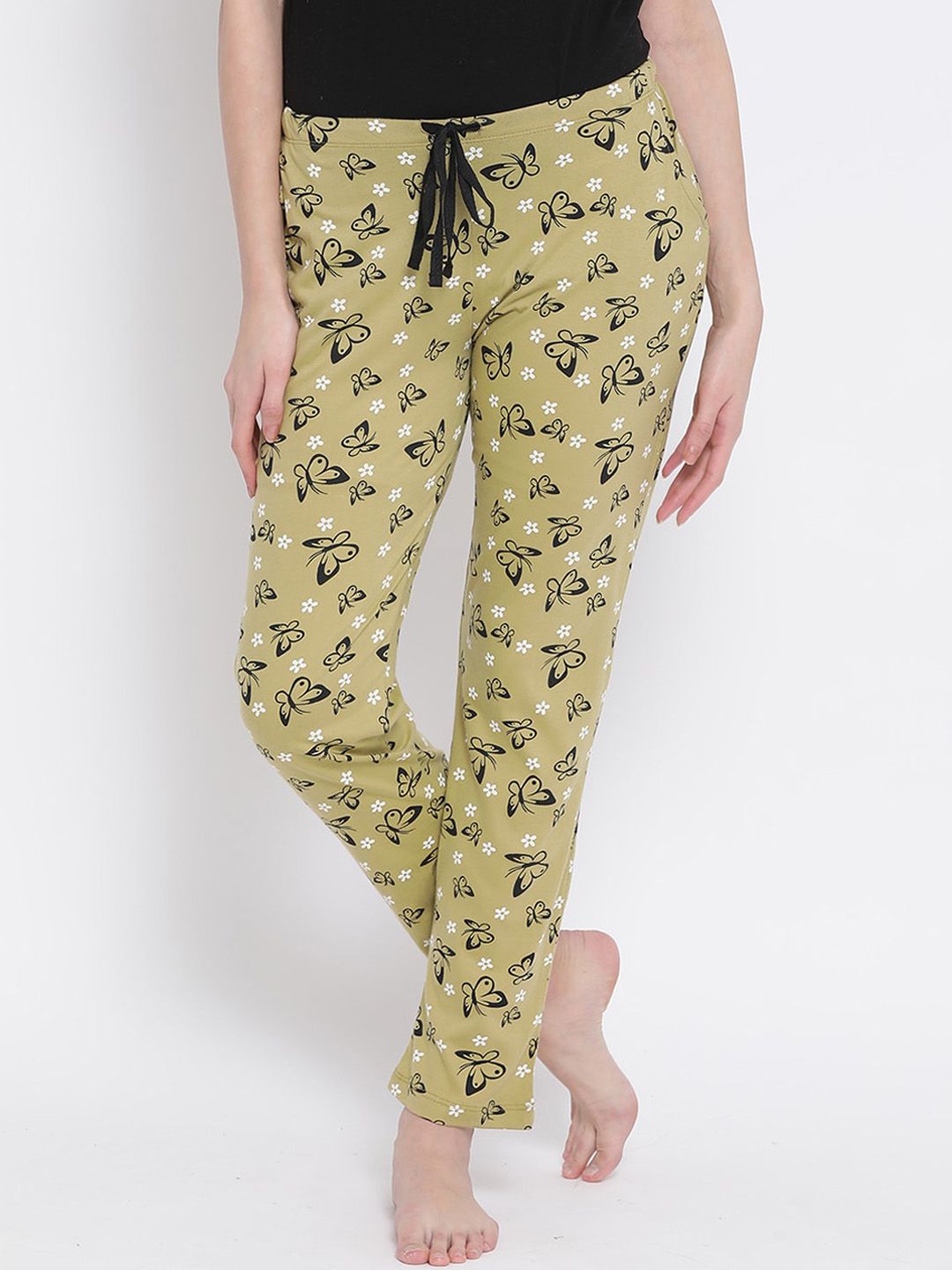 Kanvin Women Green Printed Pure Cotton Lounge Pants Price in India