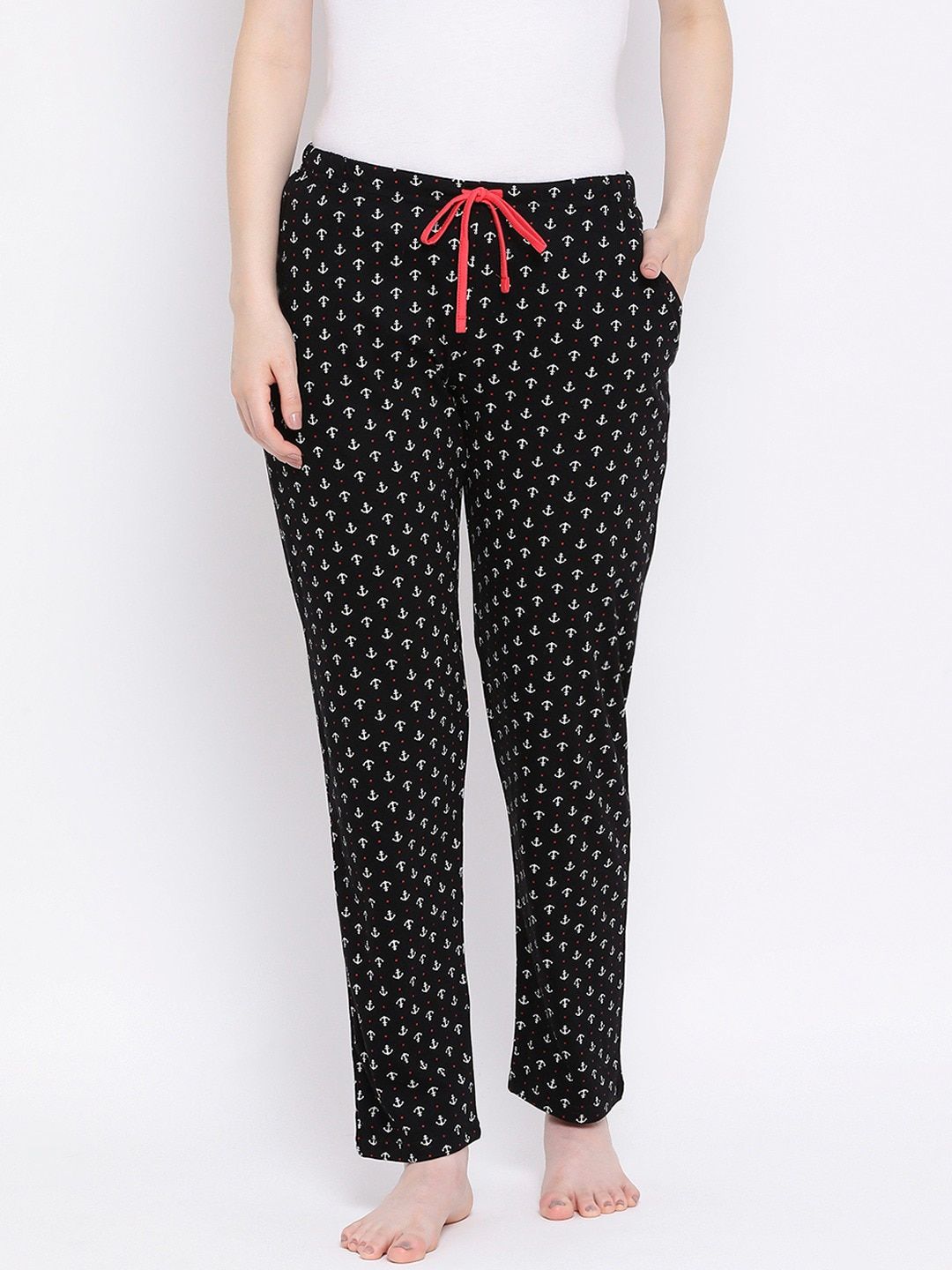 Kanvin Women Black Printed Pure Cotton Lounge Pants Price in India