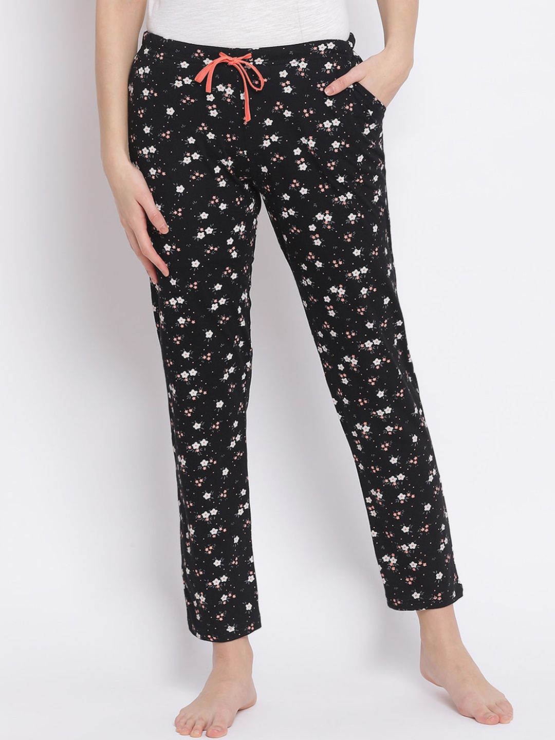 Kanvin Women Black Printed Cotton Lounge Pants Price in India