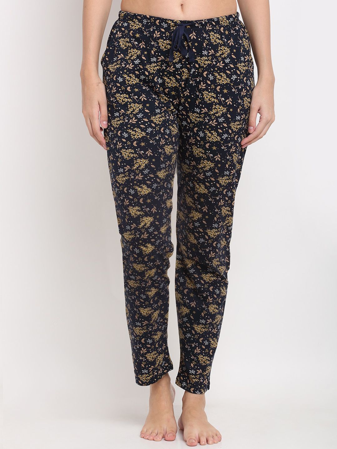 Kanvin Women Navy Blue Printed Cotton Lounge Pants Price in India