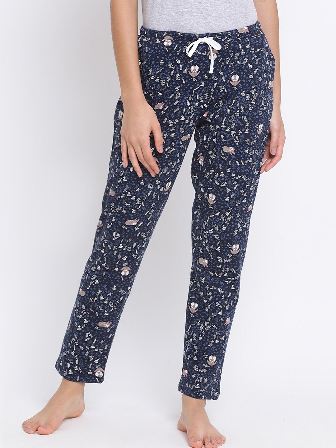 Kanvin Women Navy Blue Printed Cotton Lounge Pants Price in India