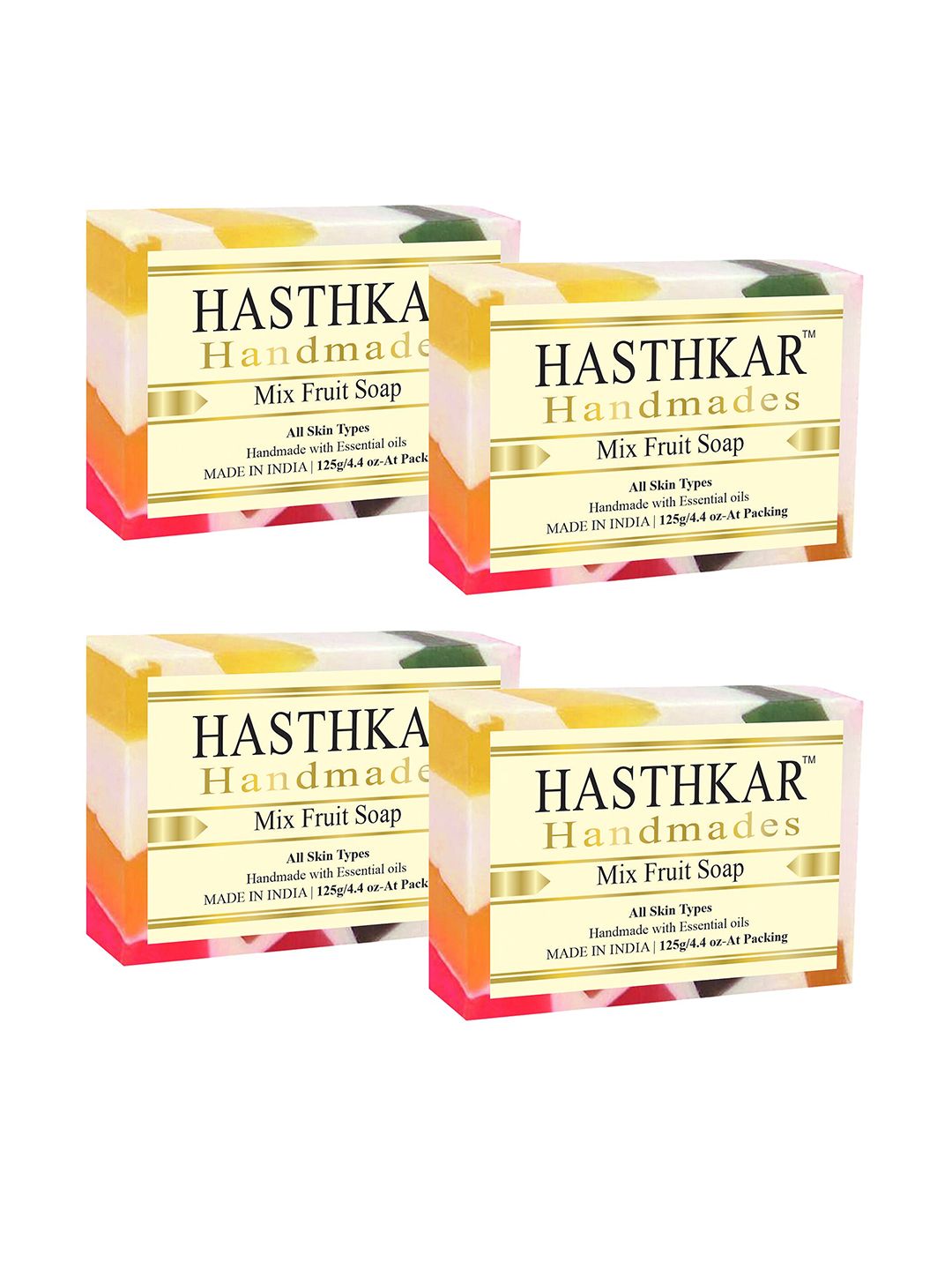 Hasthkar Set of 4 Mix Fruit Handmade Soaps for All Skin Types - 125 g Each