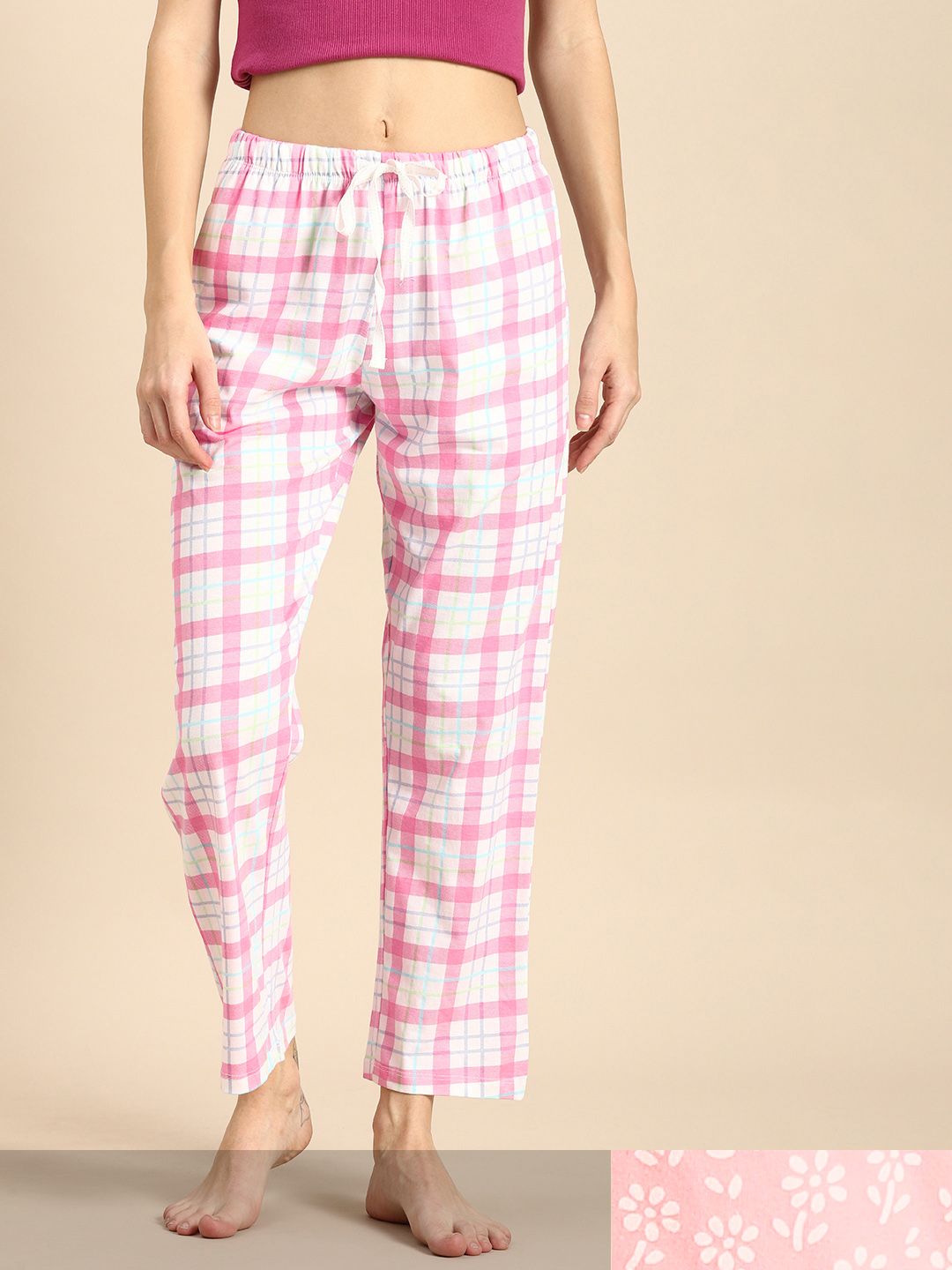 Dreamz by Pantaloons Women Pack of 2 Pink Printed Cotton Lounge Pants Price in India