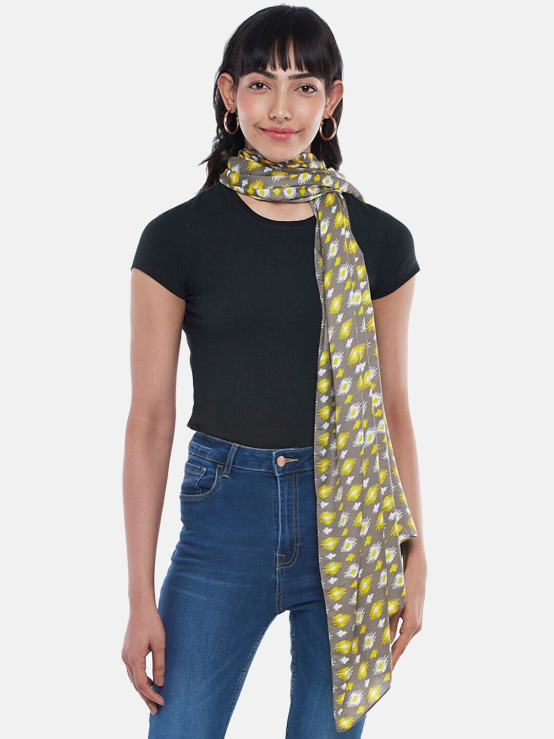 Honey by Pantaloons Women Grey & White Printed Scarf Price in India