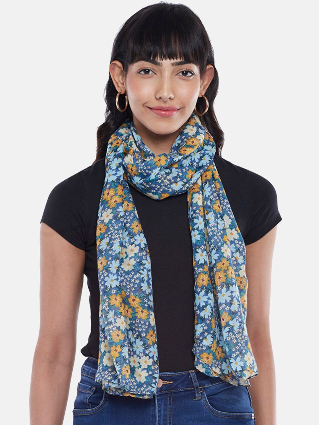 Honey by Pantaloons Women Navy Blue & Brown Printed Scarf Price in India