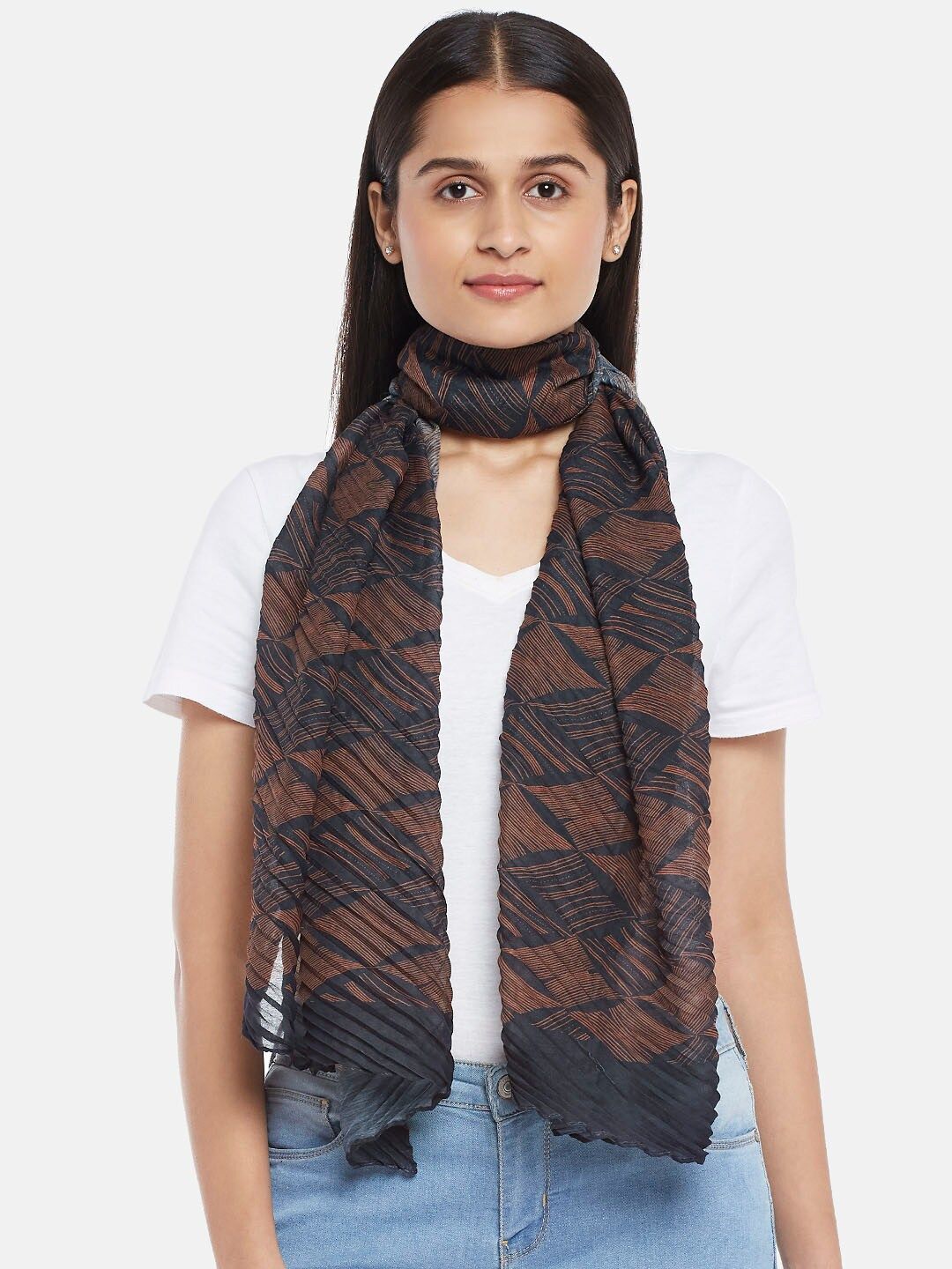 Honey by Pantaloons Women Navy Blue & Brown Scarf Price in India