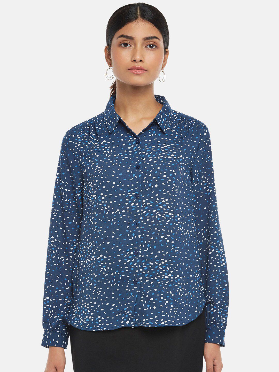 Annabelle by Pantaloons Blue Floral Print Shirt Style Top Price in India