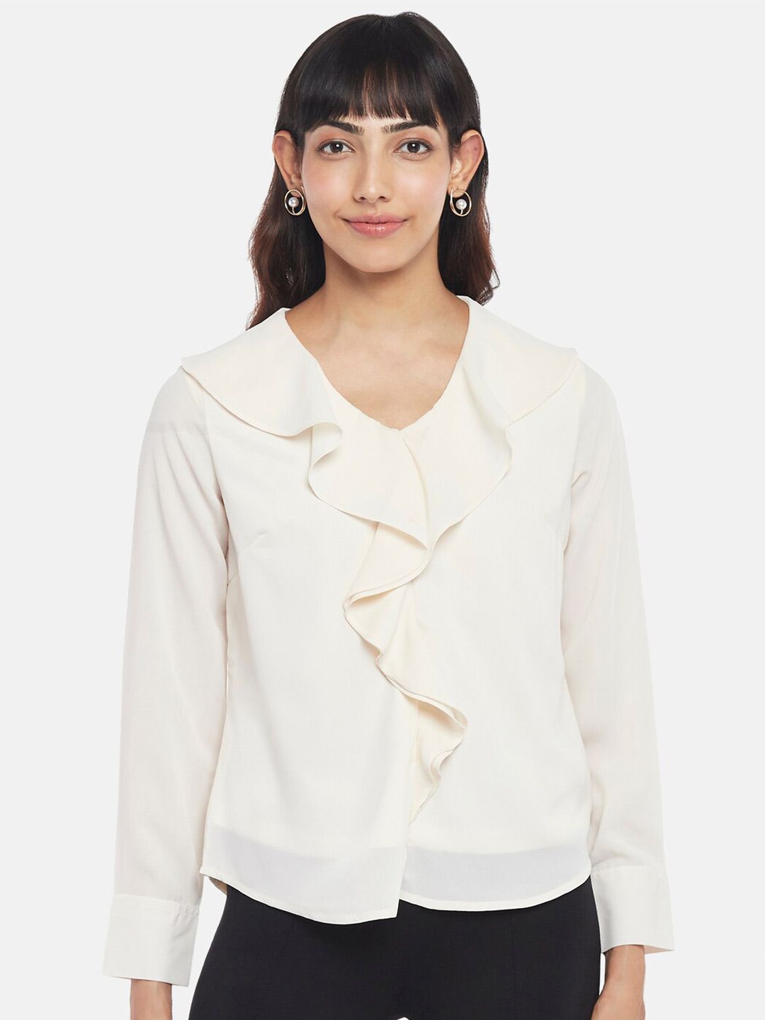Annabelle by Pantaloons Off White Ruffles Top Price in India