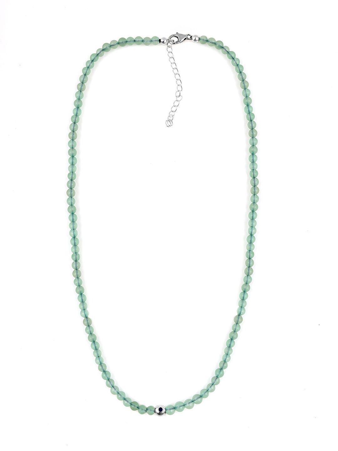 LA SOULA Green & Silver-Toned Sterling Silver Enamelled Necklace Price in India