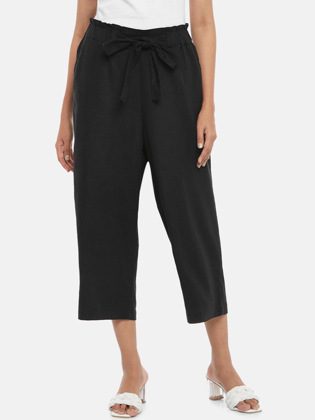 Honey by Pantaloons Women Black High-Rise Culottes Trousers Price in India