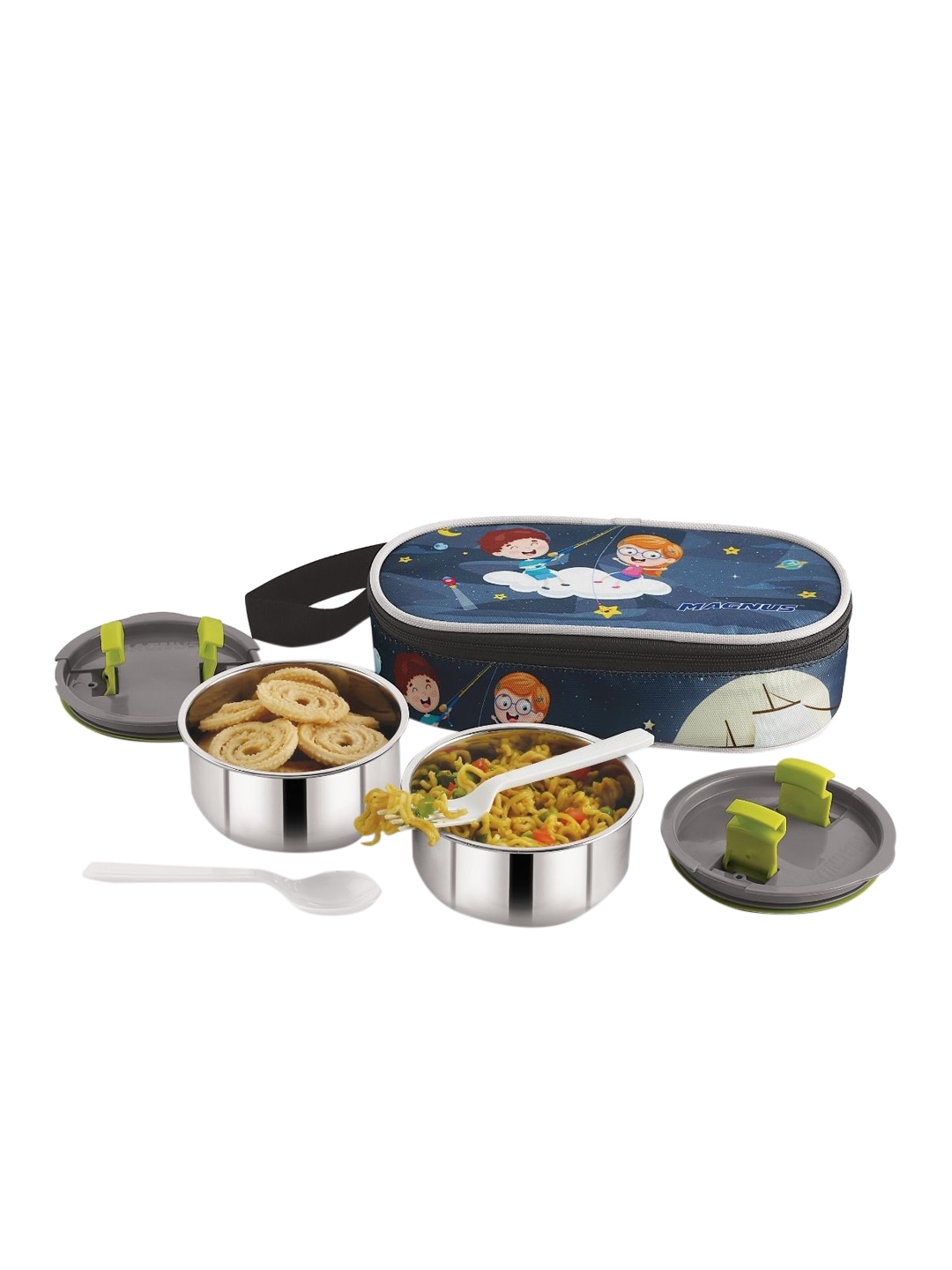 MAGNUS Grey Printed Stainless Steel Lunch Box Price in India