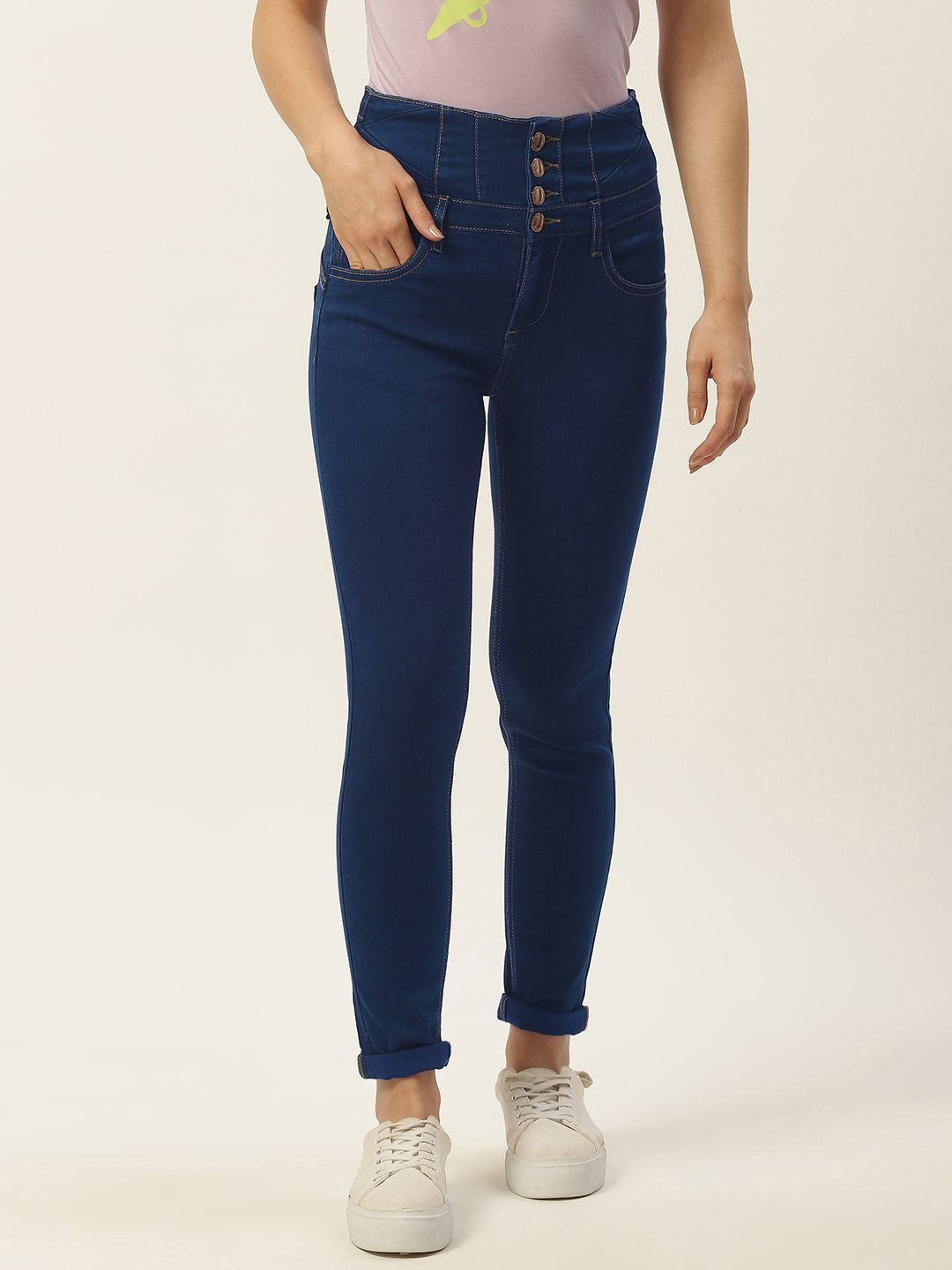 Madame Women Navy Blue Stretchable Jeans Price in India
