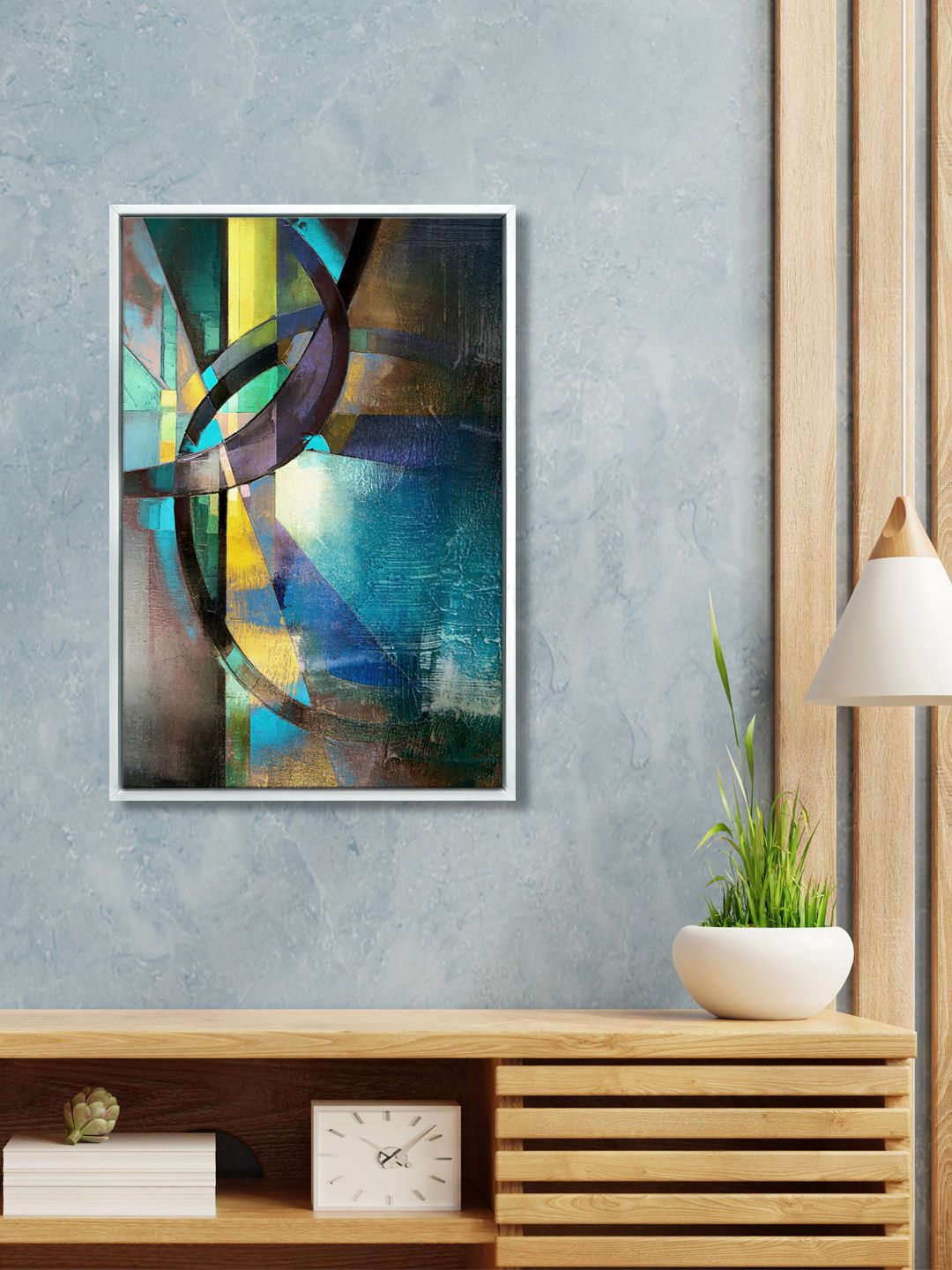 999Store Blue & Purple Floating Frame Abstract Modern Art Painting Wall Art Price in India