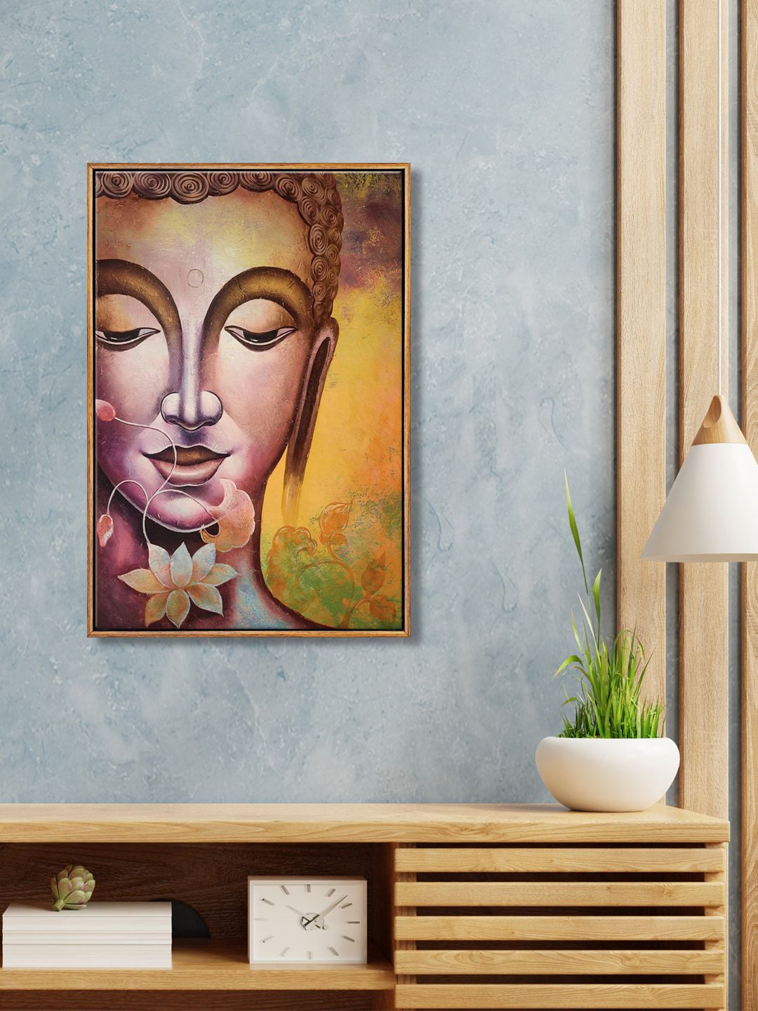 999Store Yellow & Beige Gautam Buddha Face Canvas Wall Art Price in India