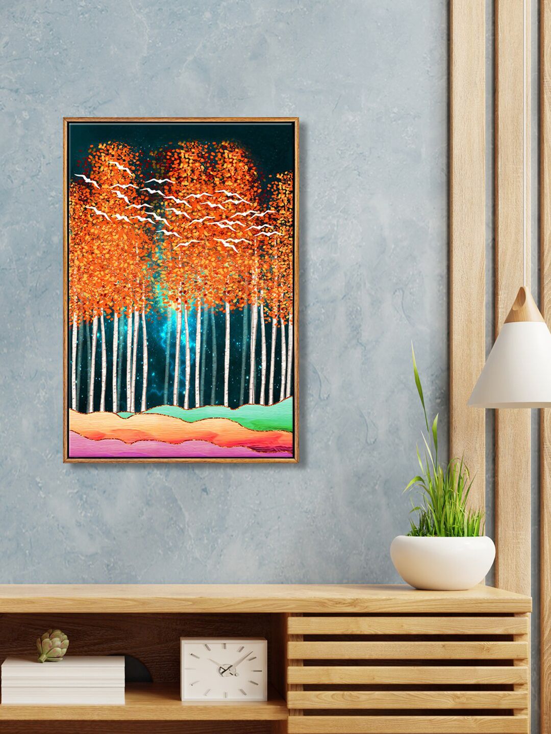 999Store Orange White & Green Printed Framed  Wall Art Price in India