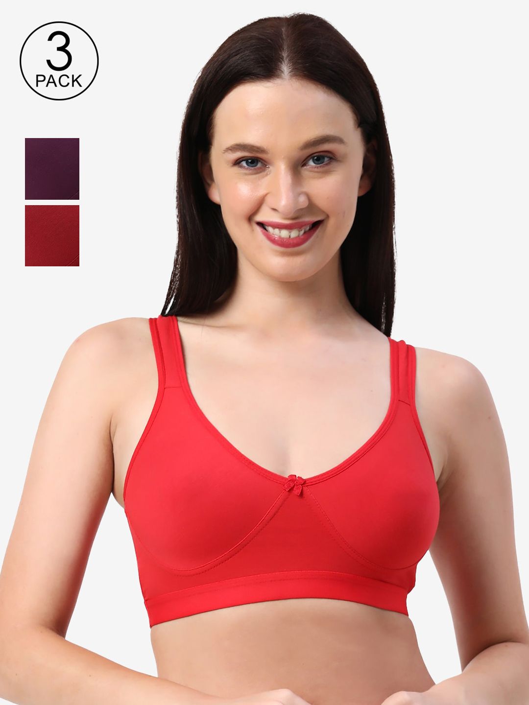 Planetinner Maroon & Burgundy Non Padded Full Coverage Workout Bra Pack Of 3 With Rapid Dry Technology Price in India