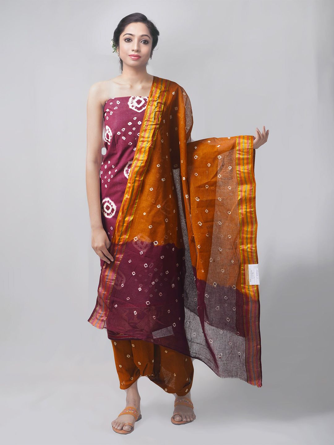 Unnati Silks Purple & Orange Dyed Pure Cotton Unstitched Dress Material Price in India