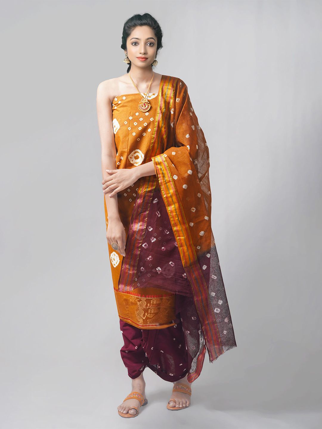 Unnati Silks Purple & Orange Dyed Pure Cotton Unstitched Dress Material