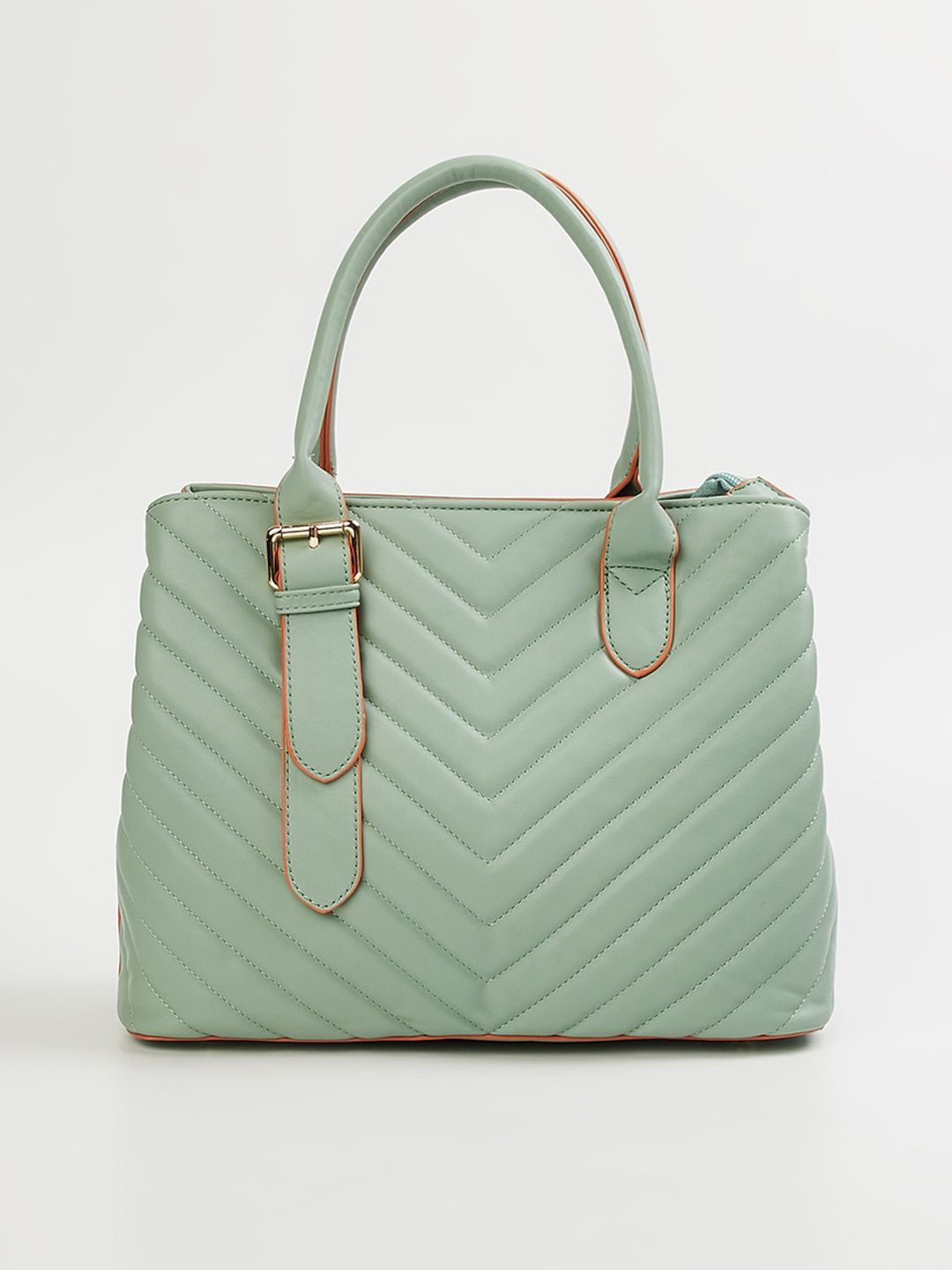 Ginger by Lifestyle Green Textured Structured Handheld Bag with Quilted Price in India