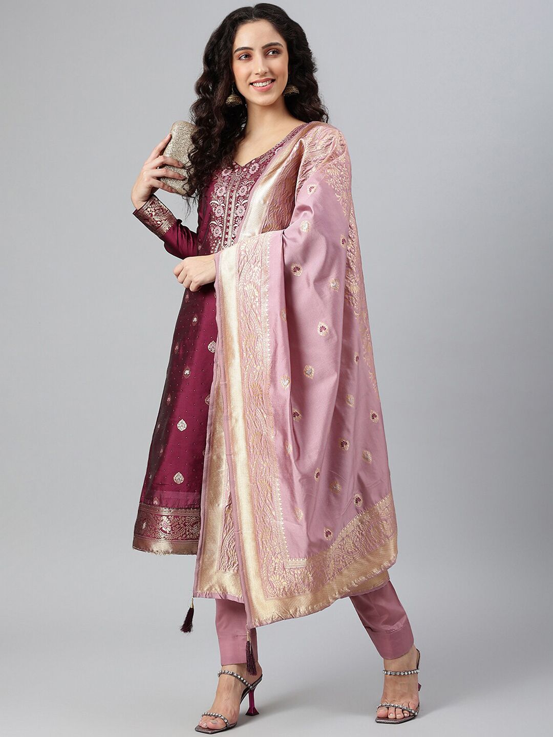 Lilots Violet & Pink Unstitched Dress Material Price in India