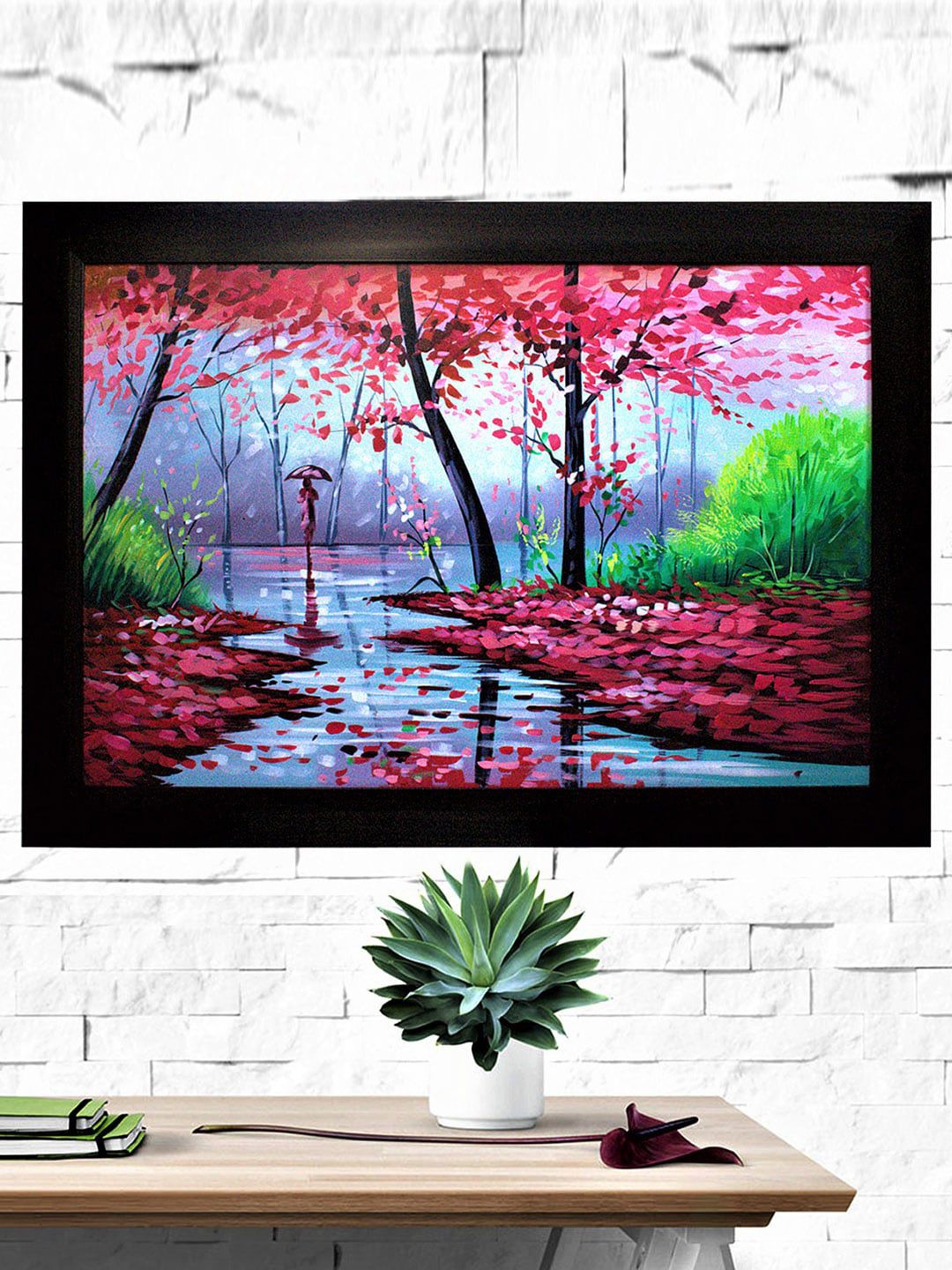 Gallery99 Red Natural Landscape Handmade Oil Painting Wall Art Price in India