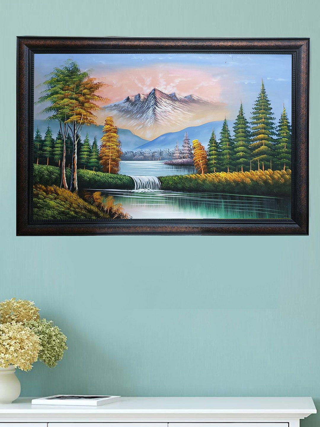 Gallery99 Blue Green & Yellow Printed Framed Wall Art Price in India