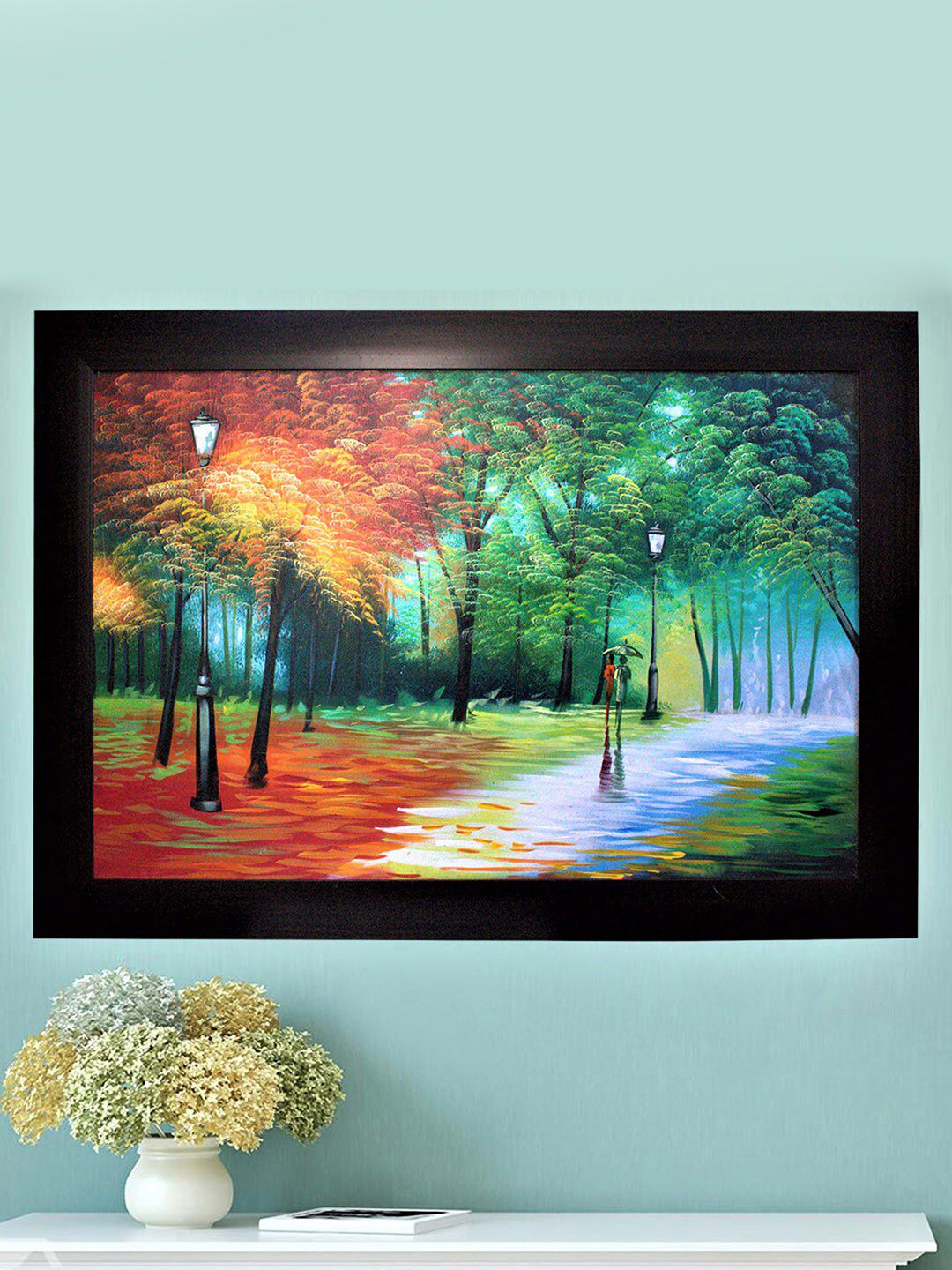 Gallery99 Green & Orange Handmade Framed Oil Painting Price in India