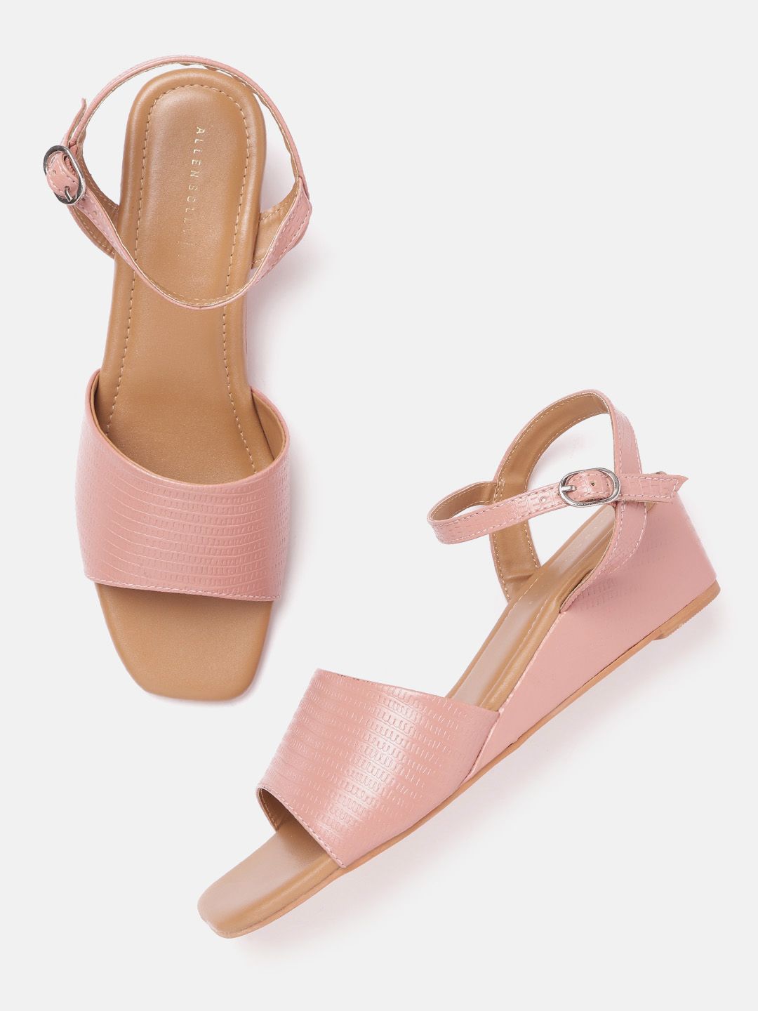 Allen Solly Women Peach-Coloured Snakeskin Textured Wedges Price in India