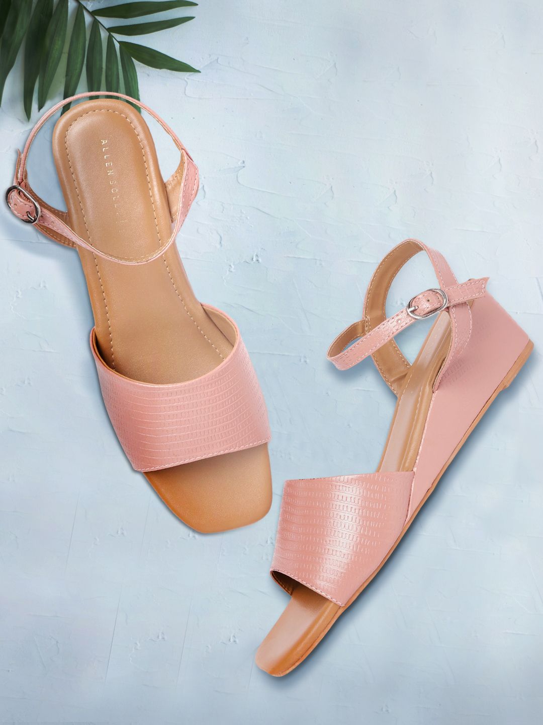 Allen Solly Women Peach-Coloured Snakeskin Textured Wedges