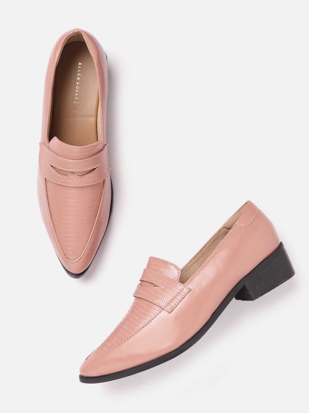 Allen Solly Women Peach-Coloured Snakeskin Textured Loafers Price in India