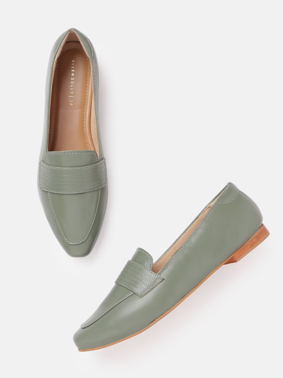 Allen Solly Women Green Snakeskin Textured Detail Loafers Price in India