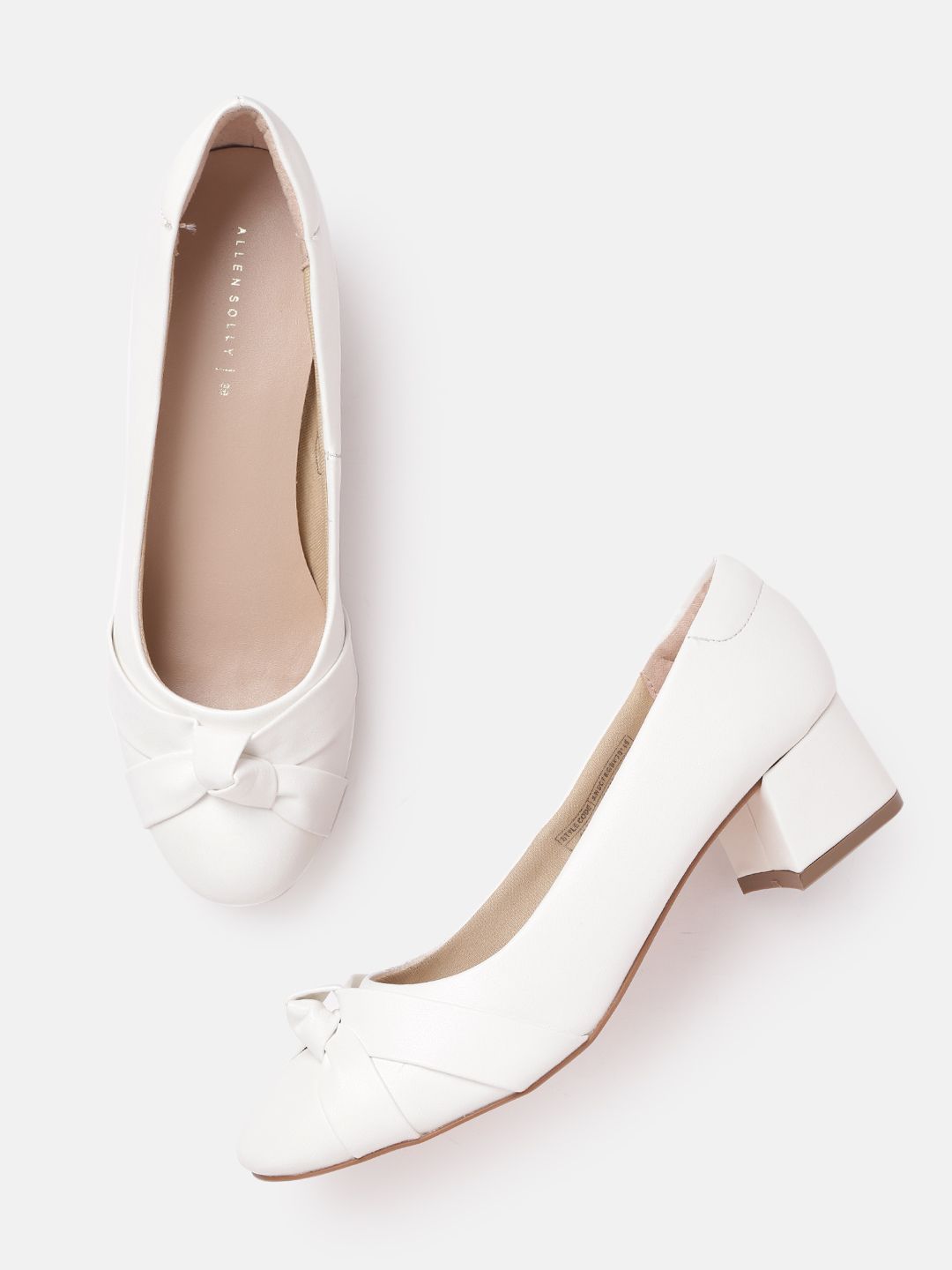 Allen Solly Women White Solid Knot Detail Block Pumps Price in India