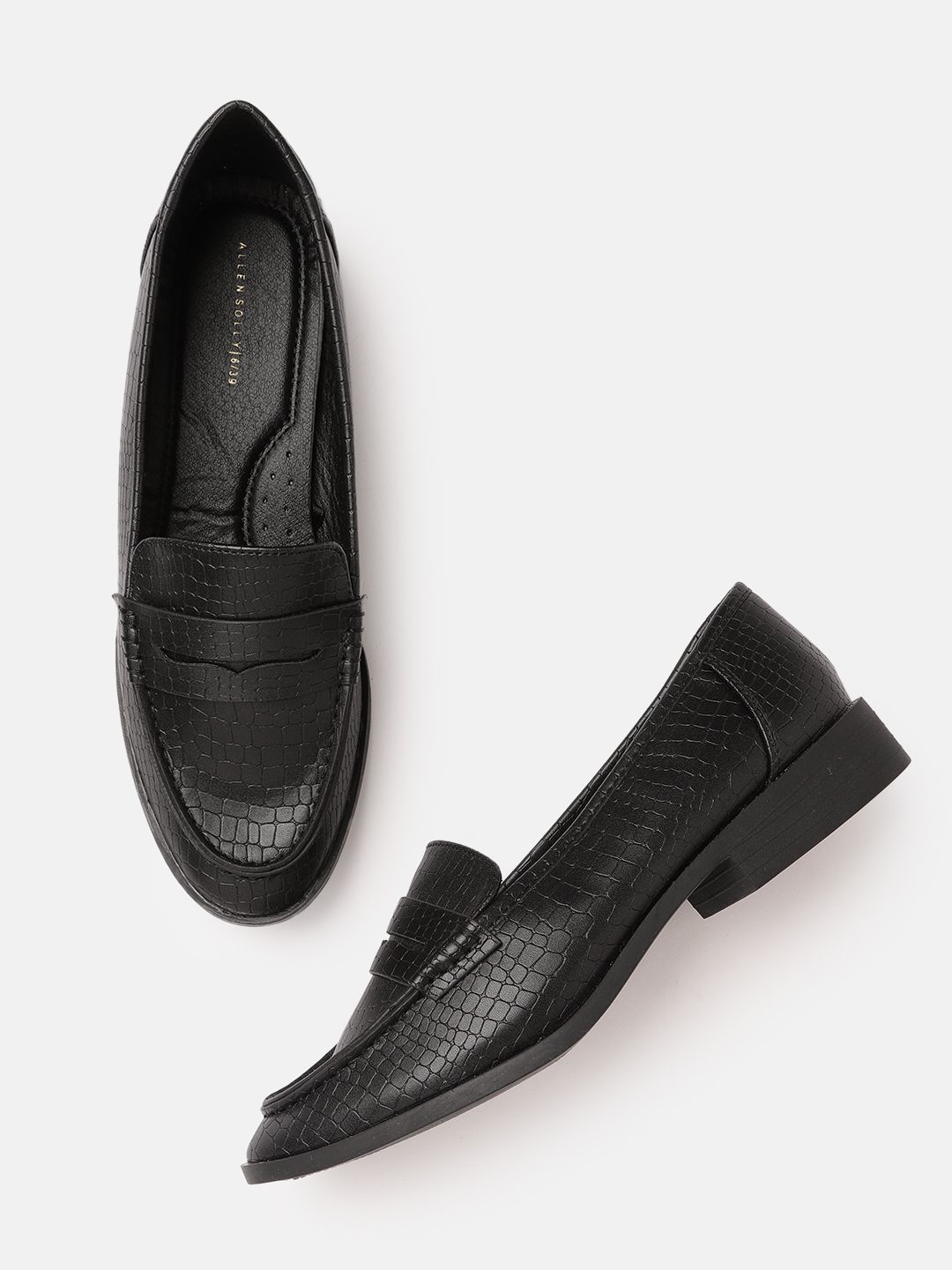 Allen Solly Women Black Croc Textured Penny Loafers Price in India