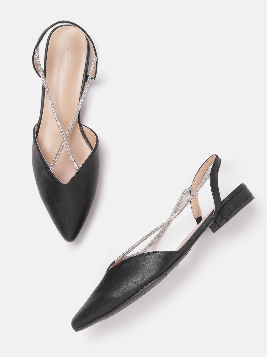Allen Solly Women Black & Silver-Toned Solid Pointed-Toe Flats Price in India