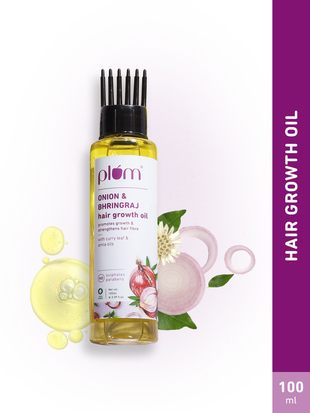 Plum Pink Onion and Bhringraj Hair Growth Oil with Curry Leaves and Amla Oil for all hair types-100 ml
