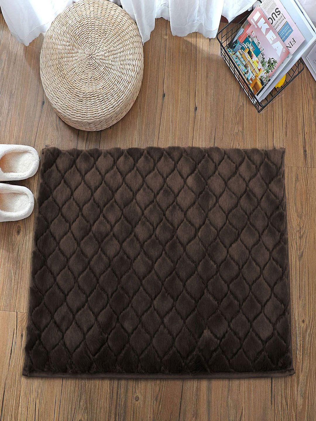 LUXEHOME INTERNATIONAL Brown Solid Anti-Skid Bath Rug Price in India